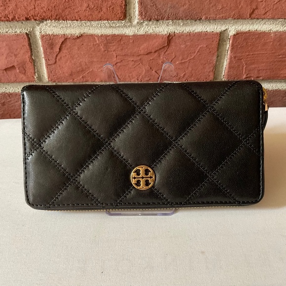 NWOT Tory Burch Willa Diamond Quilted Black Leather Zip Continental Wallet - Picture 1 of 13